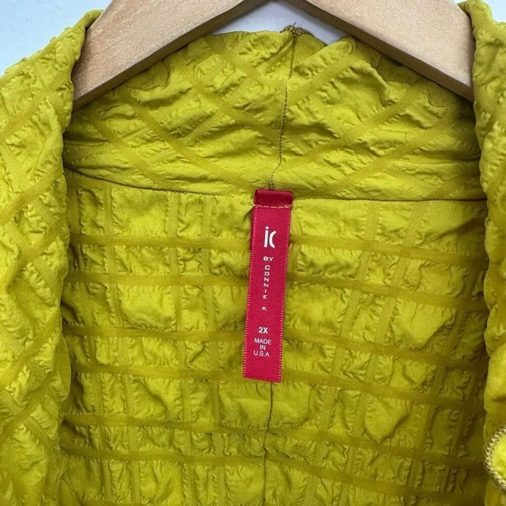 IC by Connie K Collection Women’s Mustard Yellow Bubble Check Merrow Detail Open